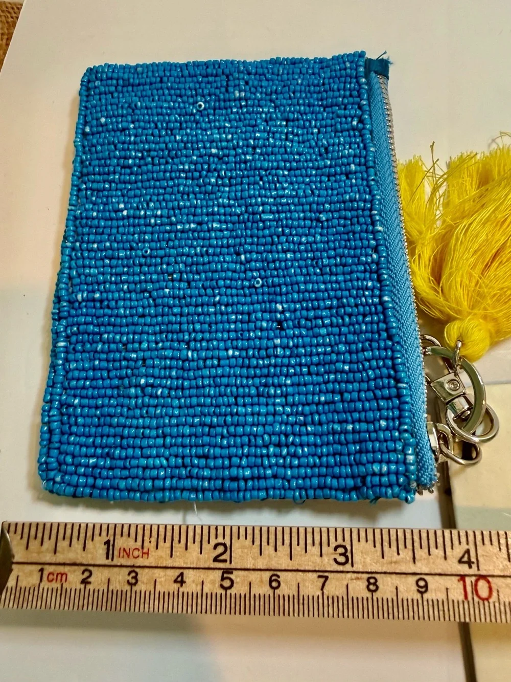 * NWOT Beaded Lemon Zippered Pouch & Keychain Set - Blue & Yellow